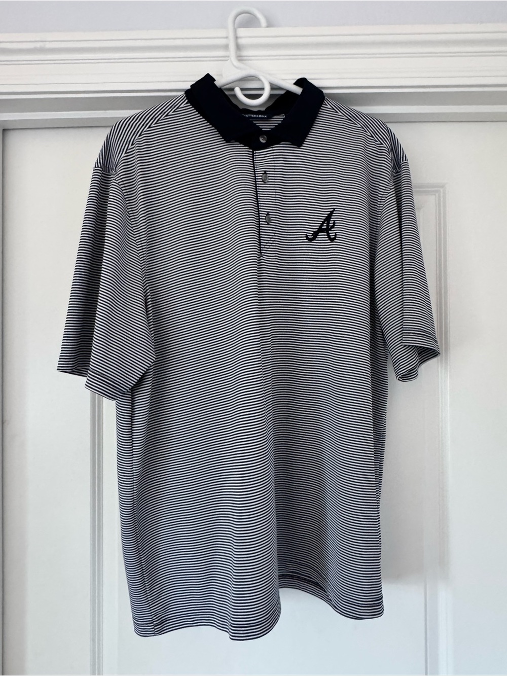 Cutter & Buck Navy and White Striped Atlanta Braves Polo